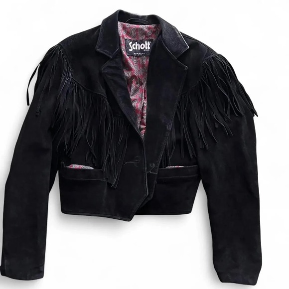 Schott Jackets & Blazers - Vintage Schott Black Suede Fringe Western Jacket Size 14